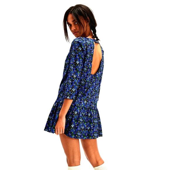 Free People The Avenue Mini Dress Open Back Navy Combo  M - Picture 3 of 3